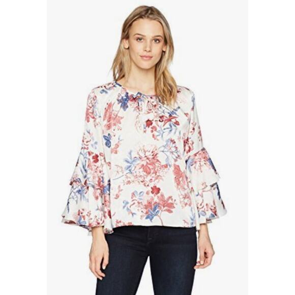 Misa Los Angeles Womens Leona Top Small White Floral Bell Sleeve Boho Romantic - Picture 1 of 12